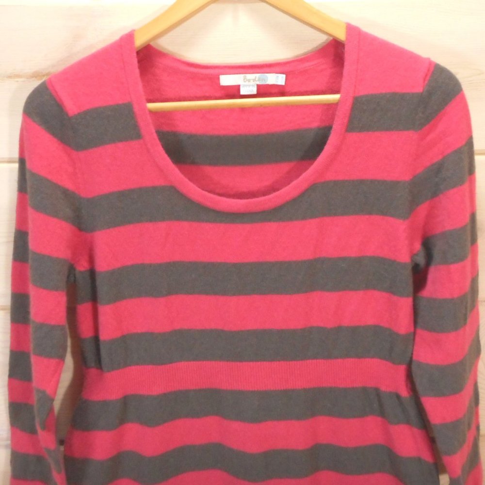 Boden Sweater Dress Women's Size 10 R Striped Salmon Pink and Brown - Picture 2 of 6